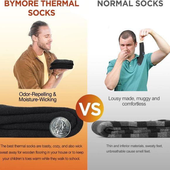 2Pairs Thermal Socks for Men,Heated Thick Crew Socks,Warm Winter Socks Insulated - Picture 6 of 6
